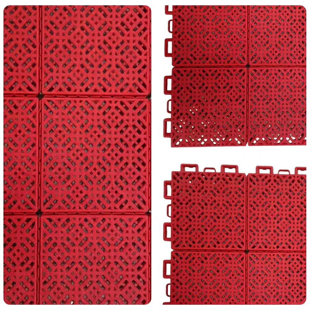 DUNK MASTER Interlocking Sports Floor Tiles - Soft Connection Anti-Slip Court Flooring 34cm Modular Tiles for Basketball Courts 10/20/30 Square Meters - Red - Image 3