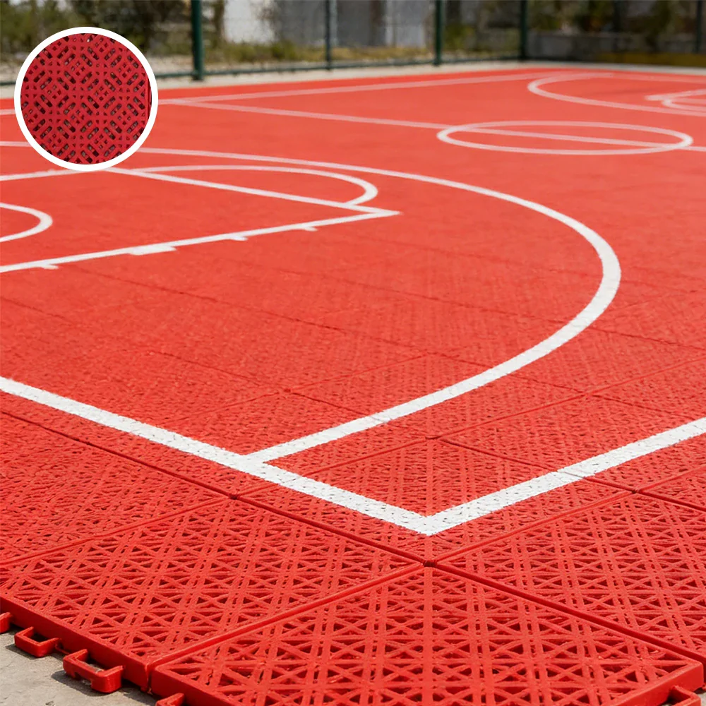 DUNK MASTER Interlocking Sports Floor Tiles - Soft Connection Anti-Slip Court Flooring 34cm Modular Tiles for Basketball Courts 10/20/30 Square Meters - Red - Image 4