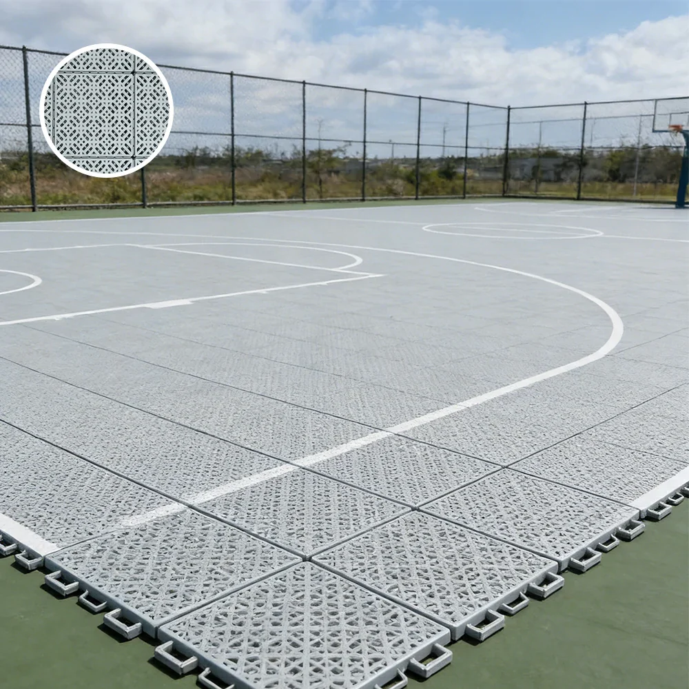 DUNK MASTER Interlocking Sports Floor Tiles - Soft Connection Anti-Slip Court Flooring 34cm Modular Tiles for Basketball Courts 10/20/30 Square Meters - Light Grey - Image 4