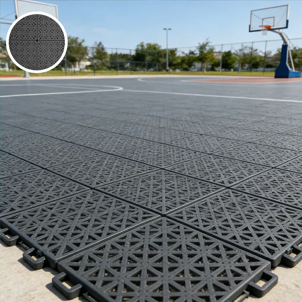 DUNK MASTER Interlocking Sports Floor Tiles - Soft Connection Anti-Slip Court Flooring 34cm Modular Tiles for Basketball Courts 10/20/30 Square Meters - Dark Grey - Image 2