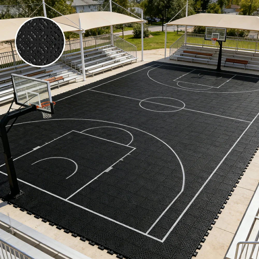 DUNK MASTER Interlocking Sports Floor Tiles - Soft Connection Anti-Slip Court Flooring 34cm Modular Tiles for Basketball Courts 10/20/30 Square Meters - Black - Image 2