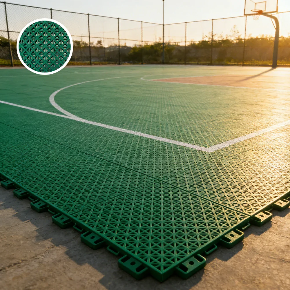 DUNK MASTER Interlocking Sports Floor Tiles - Bamboo Pattern Anti-Slip Court Flooring Modular Tiles for Basketball Courts 10/20/30 Square Meters - Dark Green - Image 2
