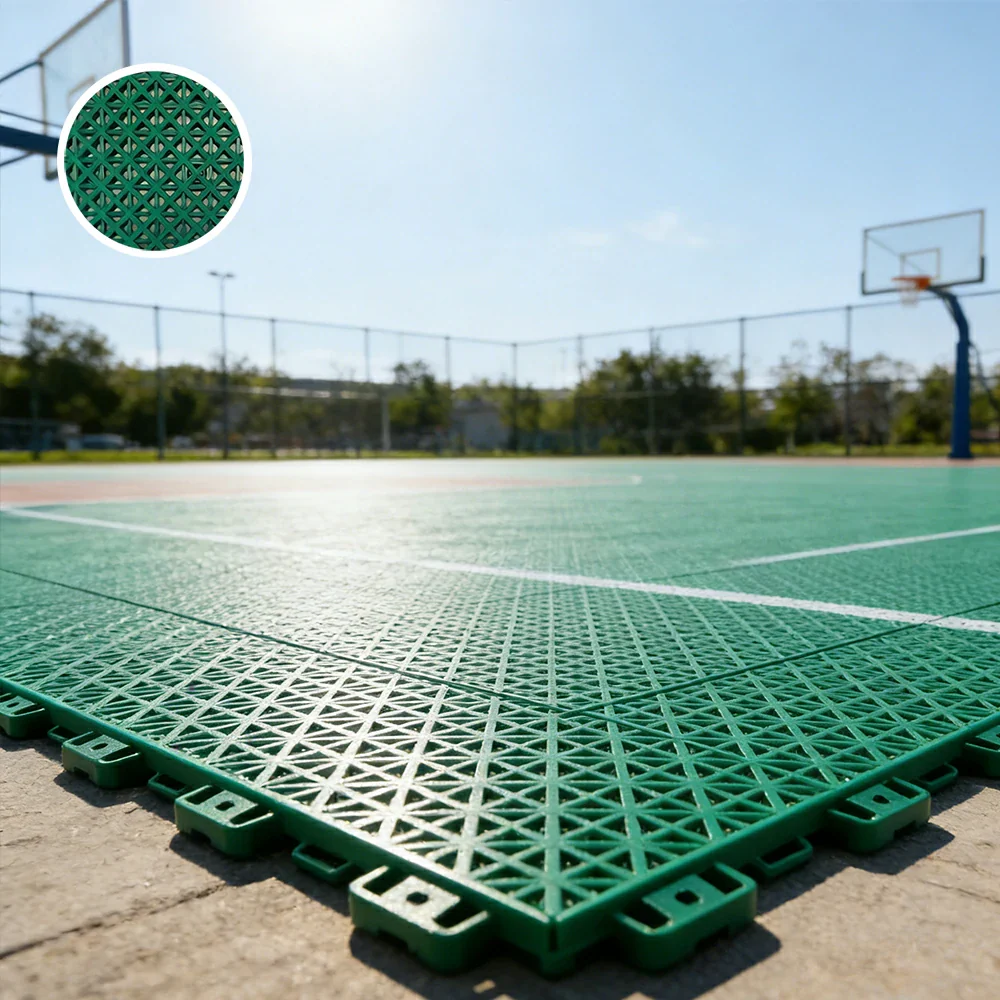 DUNK MASTER Interlocking Sports Floor Tiles - Bamboo Pattern Anti-Slip Court Flooring Modular Tiles for Basketball Courts 10/20/30 Square Meters - Dark Green - Image 4