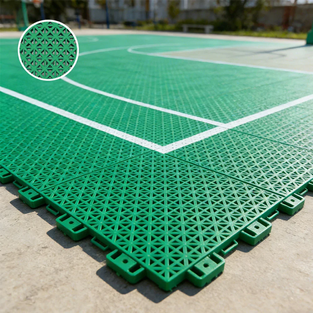DUNK MASTER Interlocking Sports Floor Tiles - Bamboo Pattern Anti-Slip Court Flooring Modular Tiles for Basketball Courts 10/20/30 Square Meters - Grass Green - Image 2