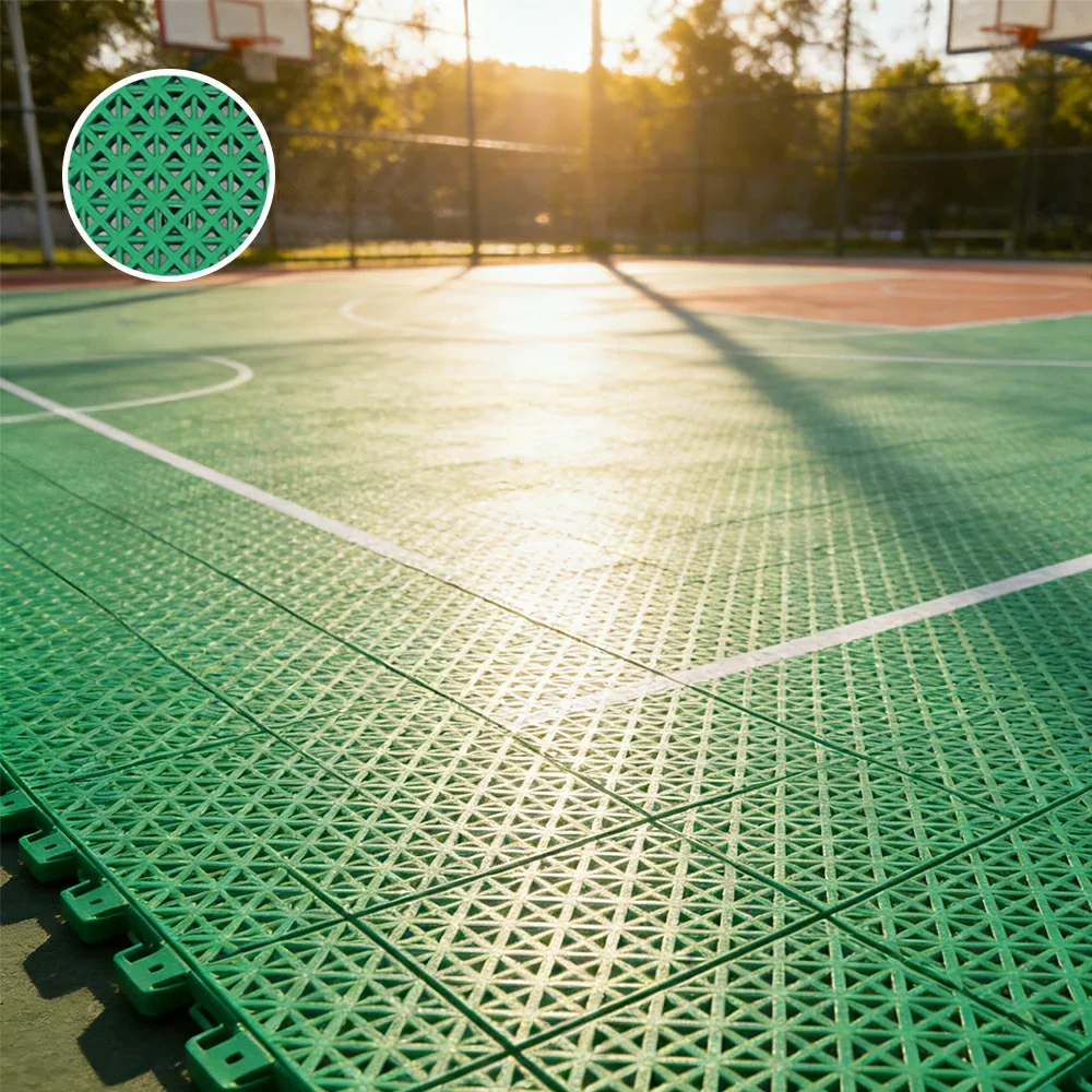 DUNK MASTER Interlocking Sports Floor Tiles - Bamboo Pattern Anti-Slip Court Flooring Modular Tiles for Basketball Courts 10/20/30 Square Meters - Grass Green - Image 4