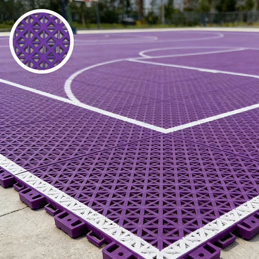 DUNK MASTER Interlocking Sports Floor Tiles - Bamboo Pattern Anti-Slip Court Flooring Modular Tiles for Basketball Courts 10/20/30 Square Meters - Purple - Image 2