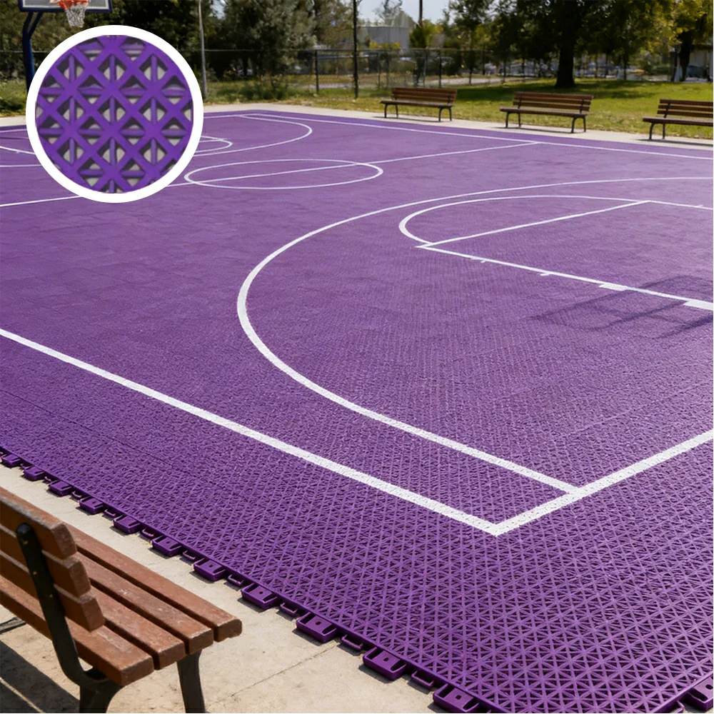 DUNK MASTER Interlocking Sports Floor Tiles - Bamboo Pattern Anti-Slip Court Flooring Modular Tiles for Basketball Courts 10/20/30 Square Meters - Purple - Image 4