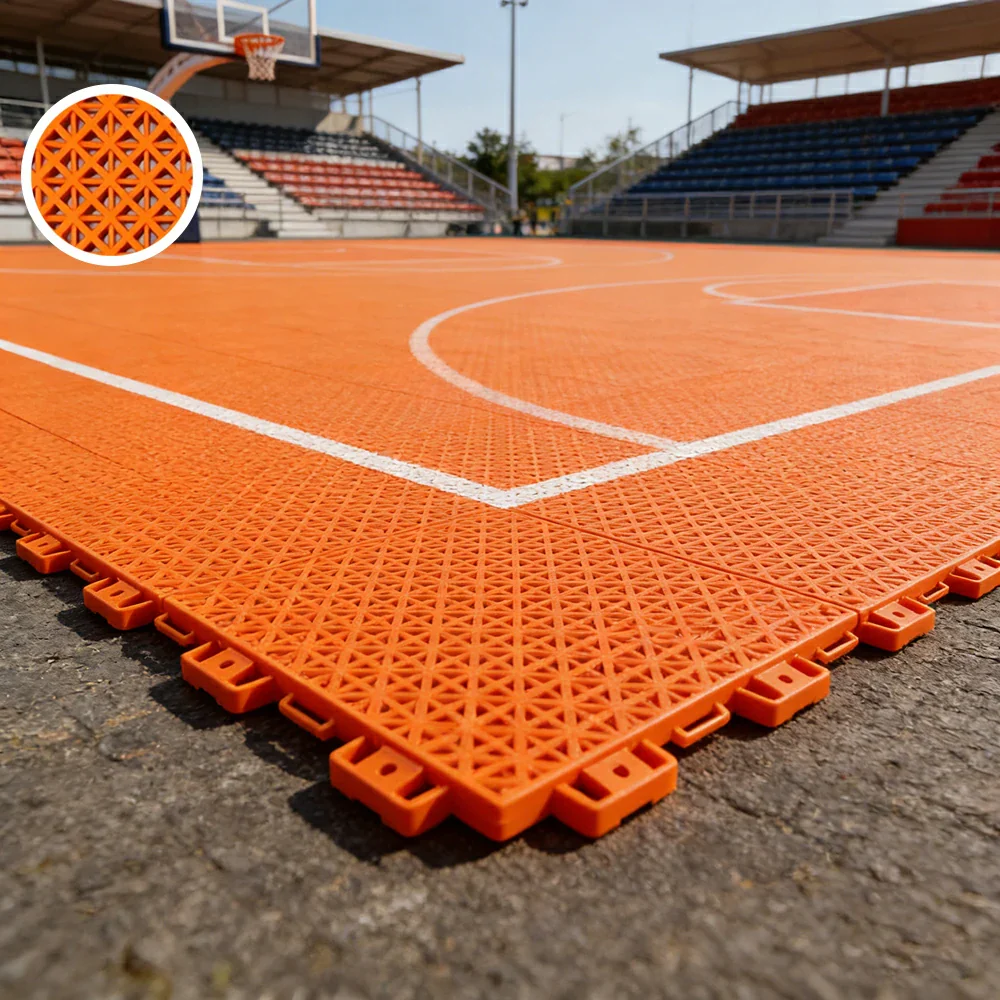 DUNK MASTER Interlocking Sports Floor Tiles - Bamboo Pattern Anti-Slip Court Flooring Modular Tiles for Basketball Courts 10/20/30 Square Meters - Orange - Image 4