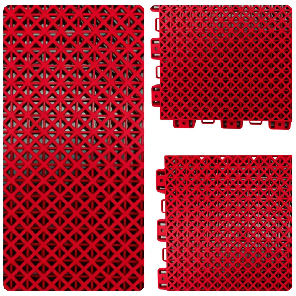 DUNK MASTER Interlocking Sports Floor Tiles - Bamboo Pattern Anti-Slip Court Flooring Modular Tiles for Basketball Courts 10/20/30 Square Meters - Red - Image 3