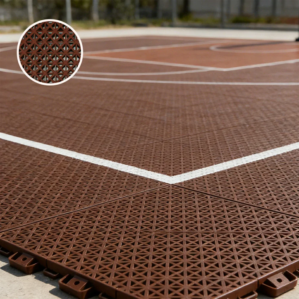 DUNK MASTER Interlocking Sports Floor Tiles - Bamboo Pattern Anti-Slip Court Flooring Modular Tiles for Basketball Courts 10/20/30 Square Meters - Coffee - Image 4