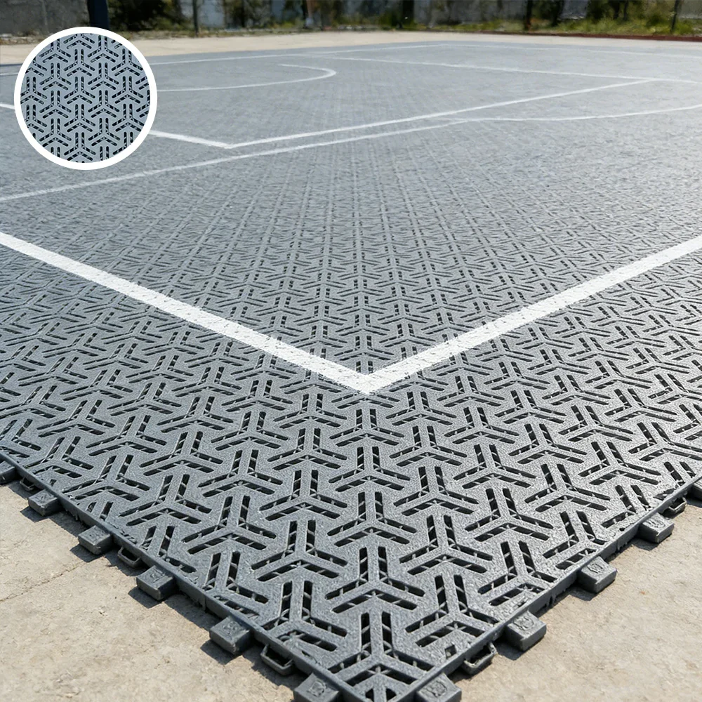 DUNK MASTER Interlocking Sports Floor Tiles - Flight Key Plus Anti-Slip Court Flooring Modular Tiles for Basketball Courts 10/20/30 Square Meters - Light Grey - Image 2