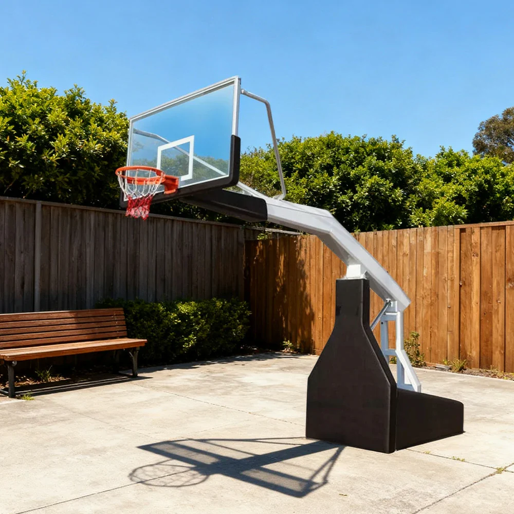 DUNK MASTER Basketball Hoops - Electric Hydraulic Lift, 10mm Tempered Glass Backboard, 3.05m Rim Height, Durable Heavy-Duty Base for Stability - Black - Image 2