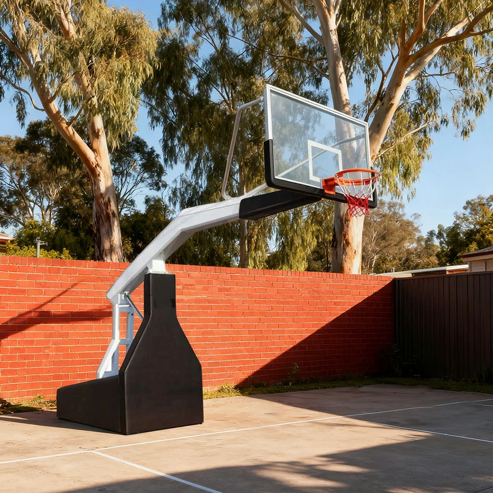 DUNK MASTER Basketball Hoops - Electric Hydraulic Lift, 10mm Tempered Glass Backboard, 3.05m Rim Height, Durable Heavy-Duty Base for Stability - Black - Image 4