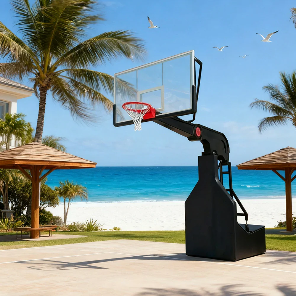 DUNK MASTER Basketball Hoops - Manual Hydraulic Lift, 10mm Tempered Glass Backboard, 3.05m Rim Height, Full-Size Competition Standard Design - Image 2