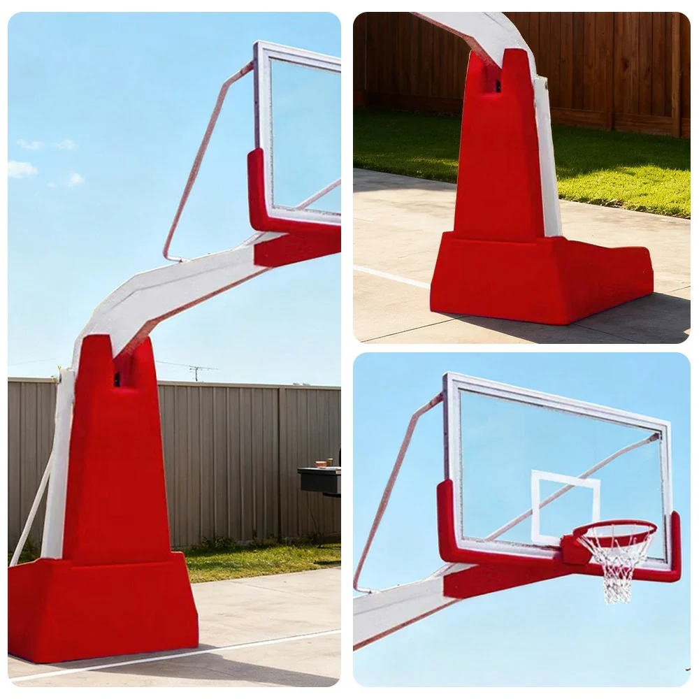 DUNK MASTER Basketball Hoops - Manual Hydraulic Lift, 10mm Tempered Glass Backboard, 3.05m Rim Height, Durable Heavy-Duty Base for Stability - Red - Image 3