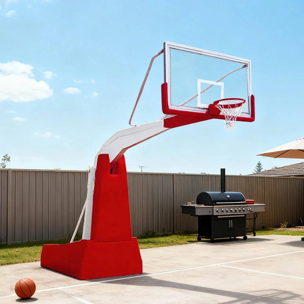 DUNK MASTER Basketball Hoops - Manual Hydraulic Lift, 10mm Tempered Glass Backboard, 3.05m Rim Height, Durable Heavy-Duty Base for Stability - Red - Image 4