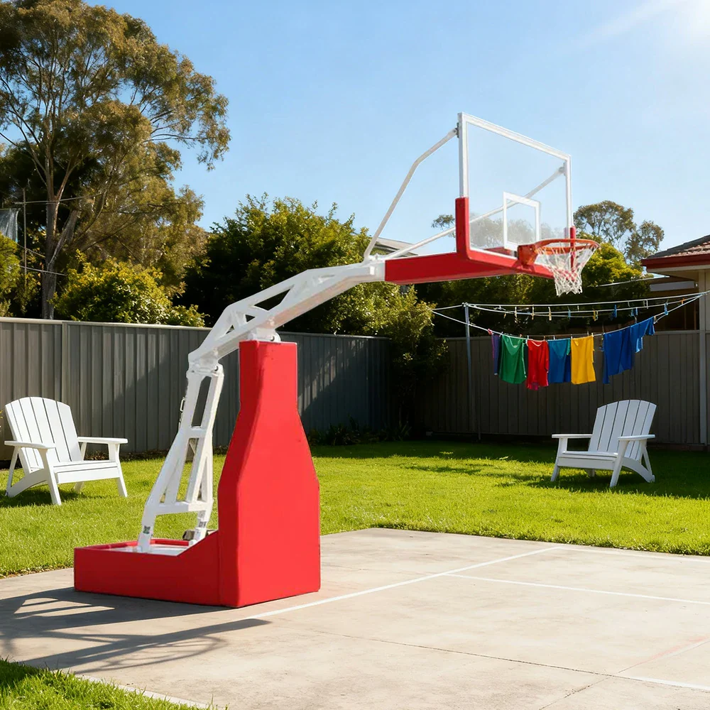 DUNK MASTER Basketball Hoops - Manual Hydraulic Lift, 10mm Tempered Glass Backboard, 3.05m Rim Height, Triple-Spring Rim & Safety Padding - Red - Image 4