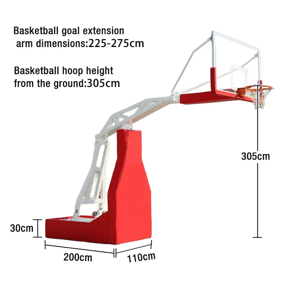 DUNK MASTER Basketball Hoops - Manual Hydraulic Lift, 10mm Tempered Glass Backboard, 3.05m Rim Height, Triple-Spring Rim & Safety Padding - Red - Image 5