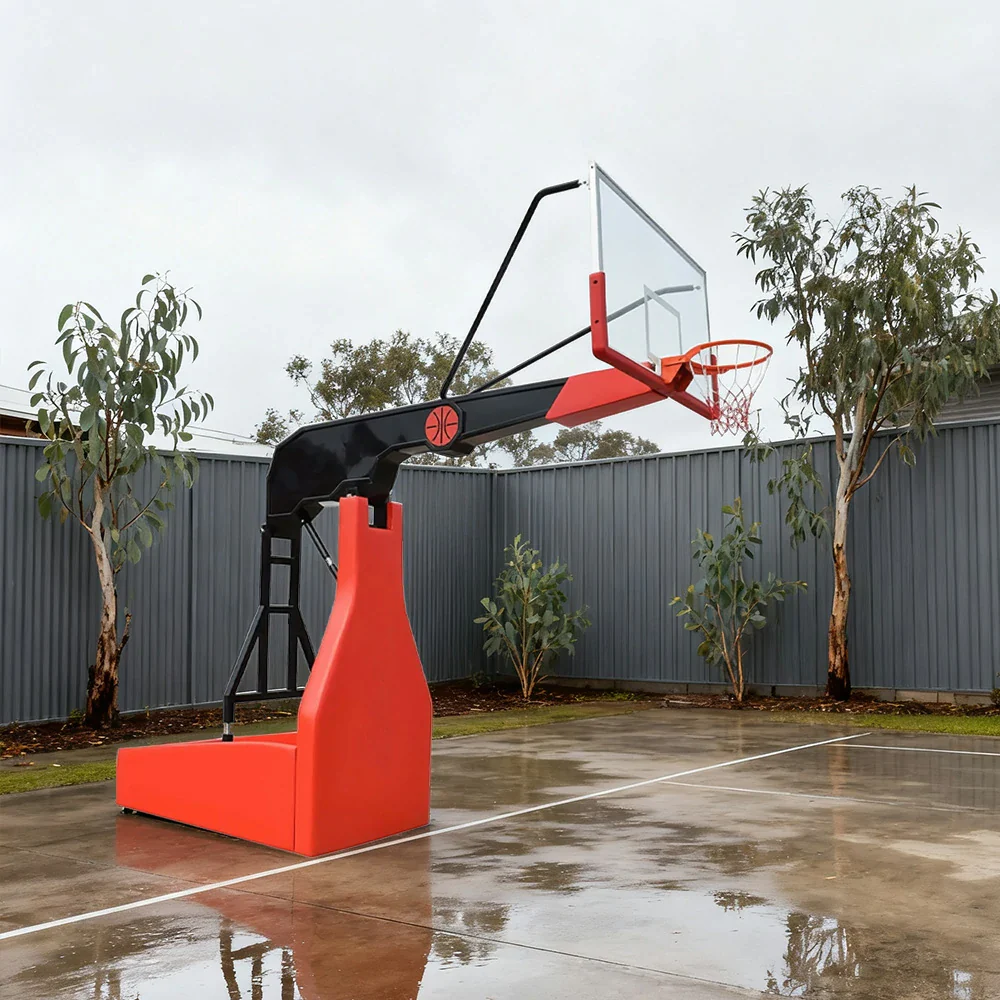 DUNK MASTER Basketball Hoops - Gun-Style Hydraulic Design, 10mm Tempered Glass Backboard, 3.05m Rim Height, Triple-Spring Rim & Safety Padding - Red and Black - Image 4