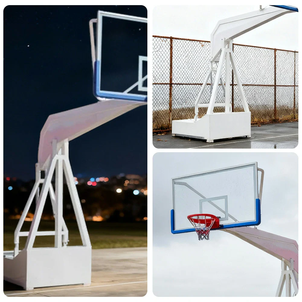 DUNK MASTER Basketball Hoops - American-Style Hydraulic Design, 10mm Tempered Glass Backboard, 3.05m Rim Height, Triple-Spring Rim & Safety Padding - White - Image 3