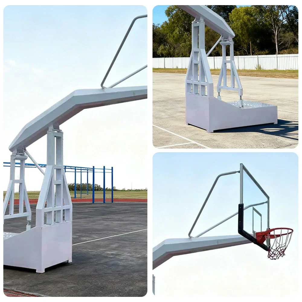 DUNK MASTER 1 Pair of Basketball Hoops - Hydraulic Design, 10mm Tempered Glass Backboard, 3.05m Rim Height, Triple-Spring Rim & Safety Padding - White - Image 3