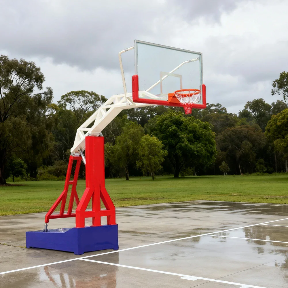 DUNK MASTER Outdoor Basketball Hoops Dual-Spring Rim, Thickened Tempered Glass Backboard, 3.05m Rim Height, Heavy-Duty Steel Frame - Red and Blue - Image 4