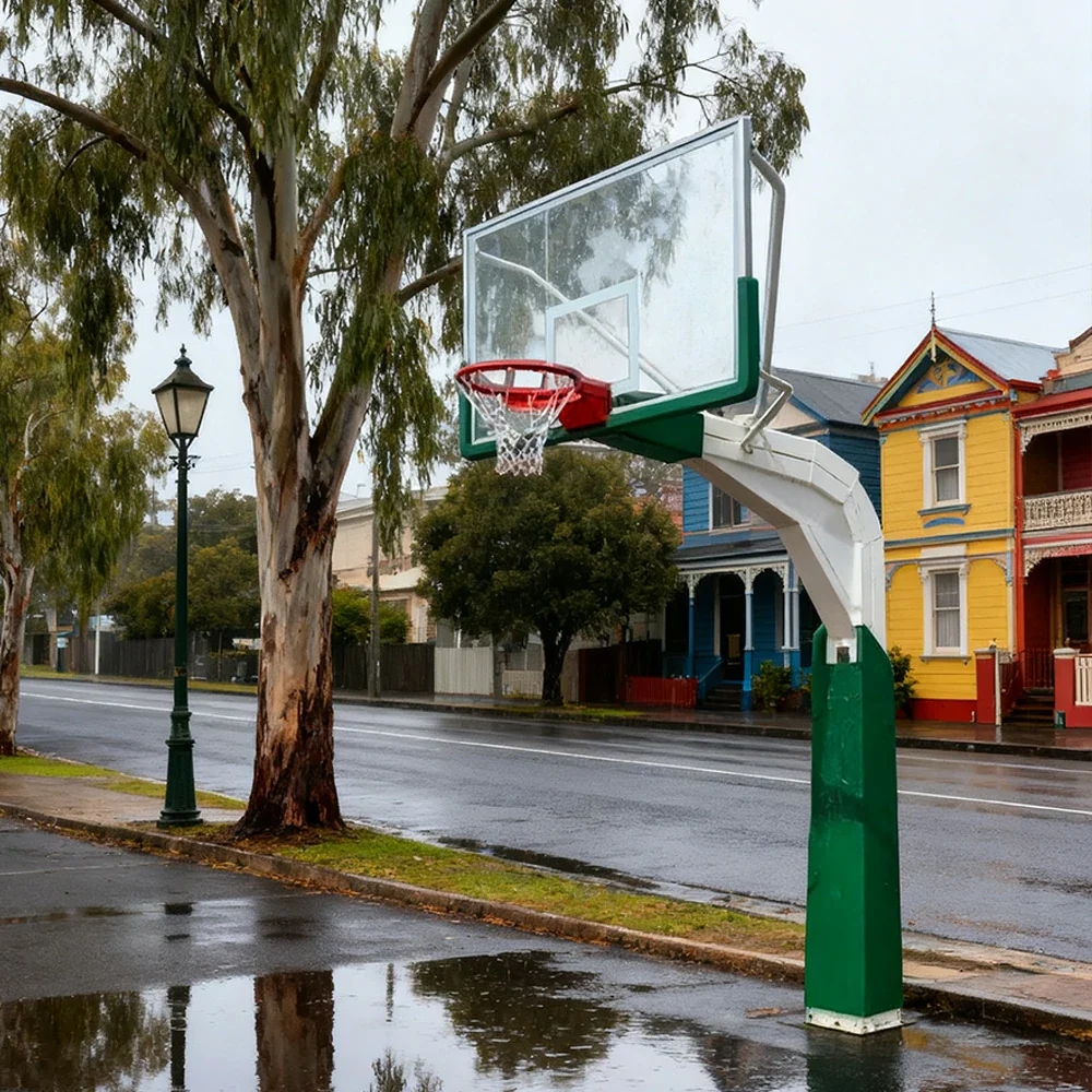 DUNK MASTER American In-Ground Basketball Hoop 1.85m Arm Extension, Tempered Glass Backboard, Double-Spring Rim - Green - Image 2