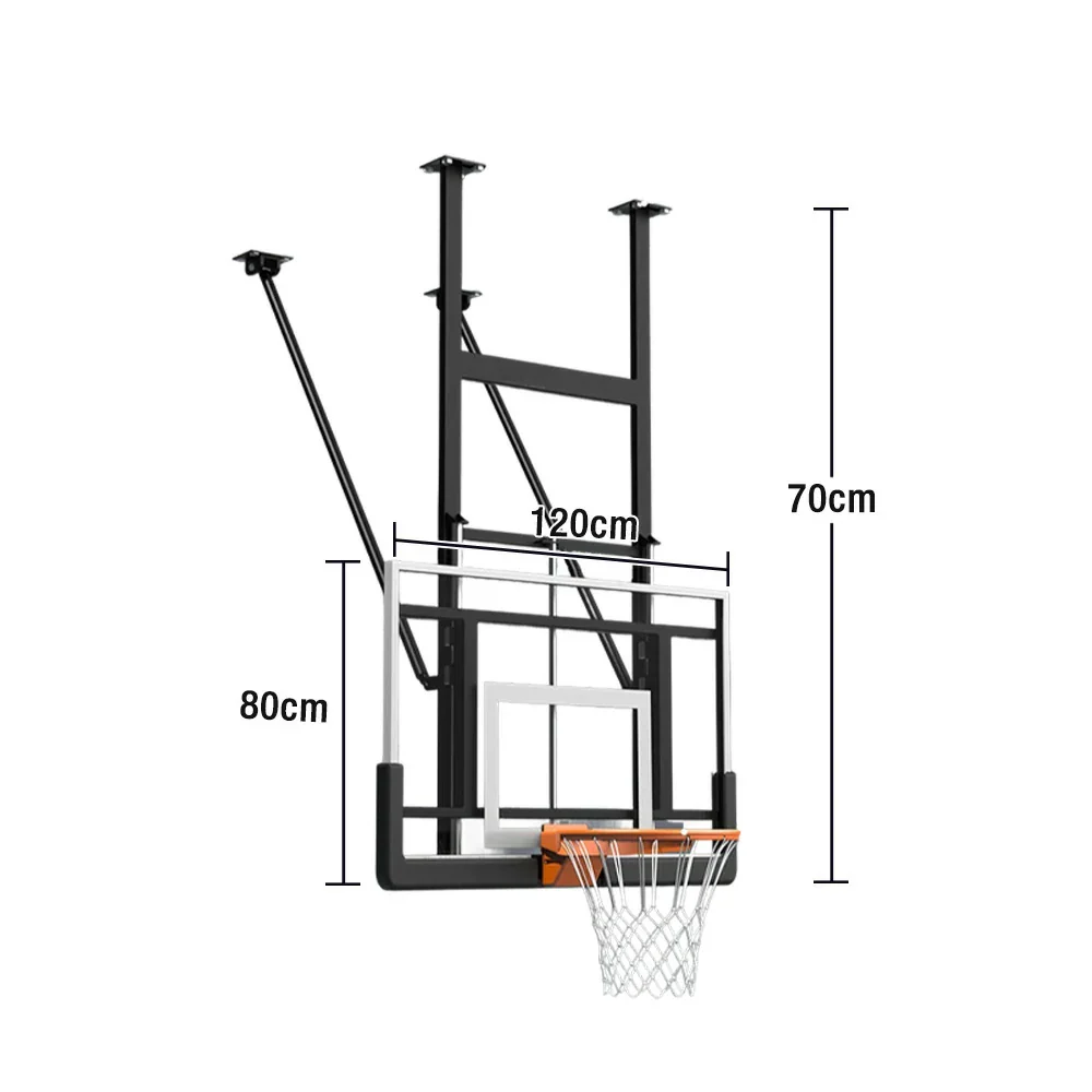 DUNK MASTER Adjustable Ceiling-Mounted Basketball Hoop - 1.2x0.8m Tempered Glass Backboard, Spring Rim, 0.7m Lift, Reinforced Steel, Rust-Resistant - Image 5