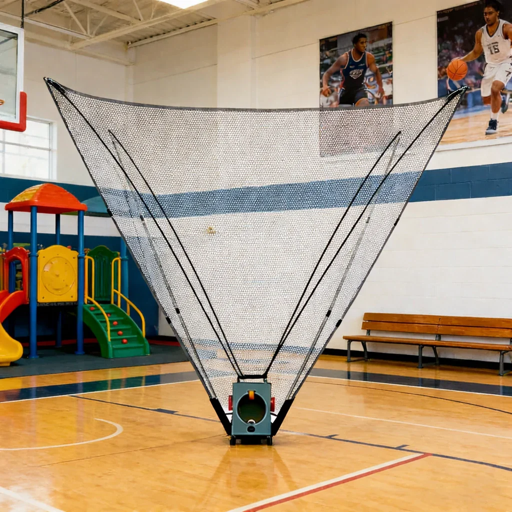 DUNK MASTER Portable Basketball Shooting Machine - Foldable Mobile Design, Reinforced Steel Frame, Silent Wheels for Multi-Surface Use - Black - Image 2