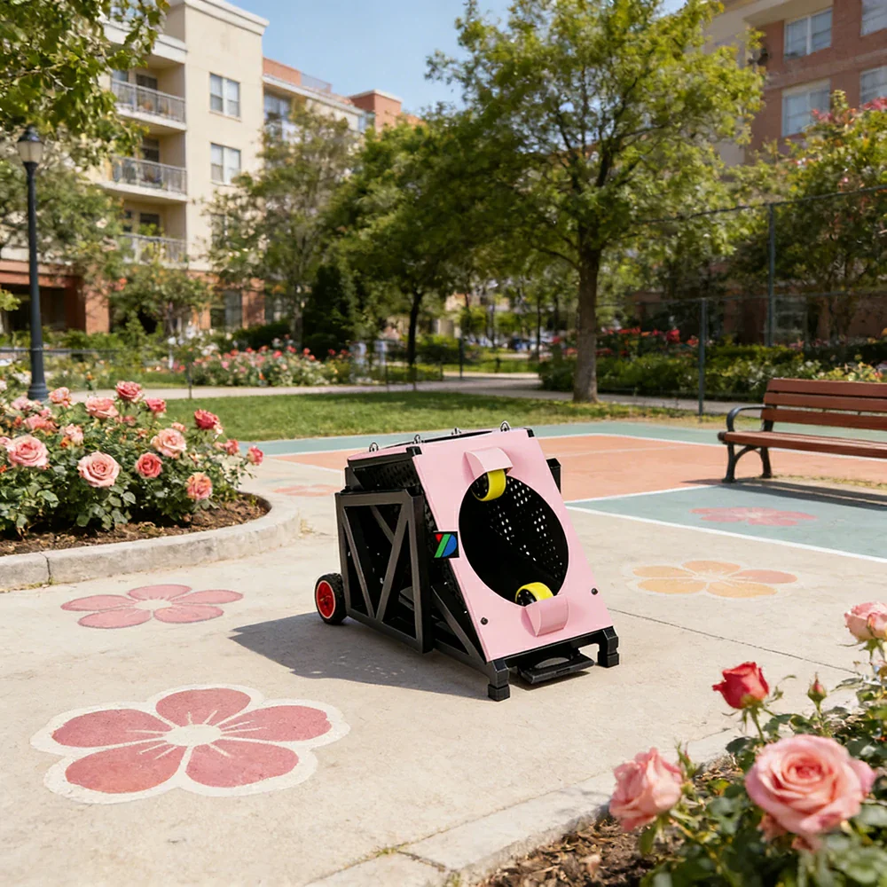 DUNK MASTER Portable Basketball Shooting Machine - Multi-Spot Training, Silicone Tyre Wheels, Professional Training-Grade Rebound System - Pink - Image 4