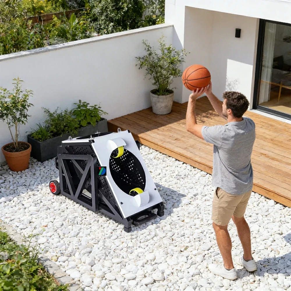 DUNK MASTER Portable Basketball Shooting Machine - Multi-Spot Training, Silicone Tyre Wheels, Professional Training-Grade Rebound System - White - Image 4