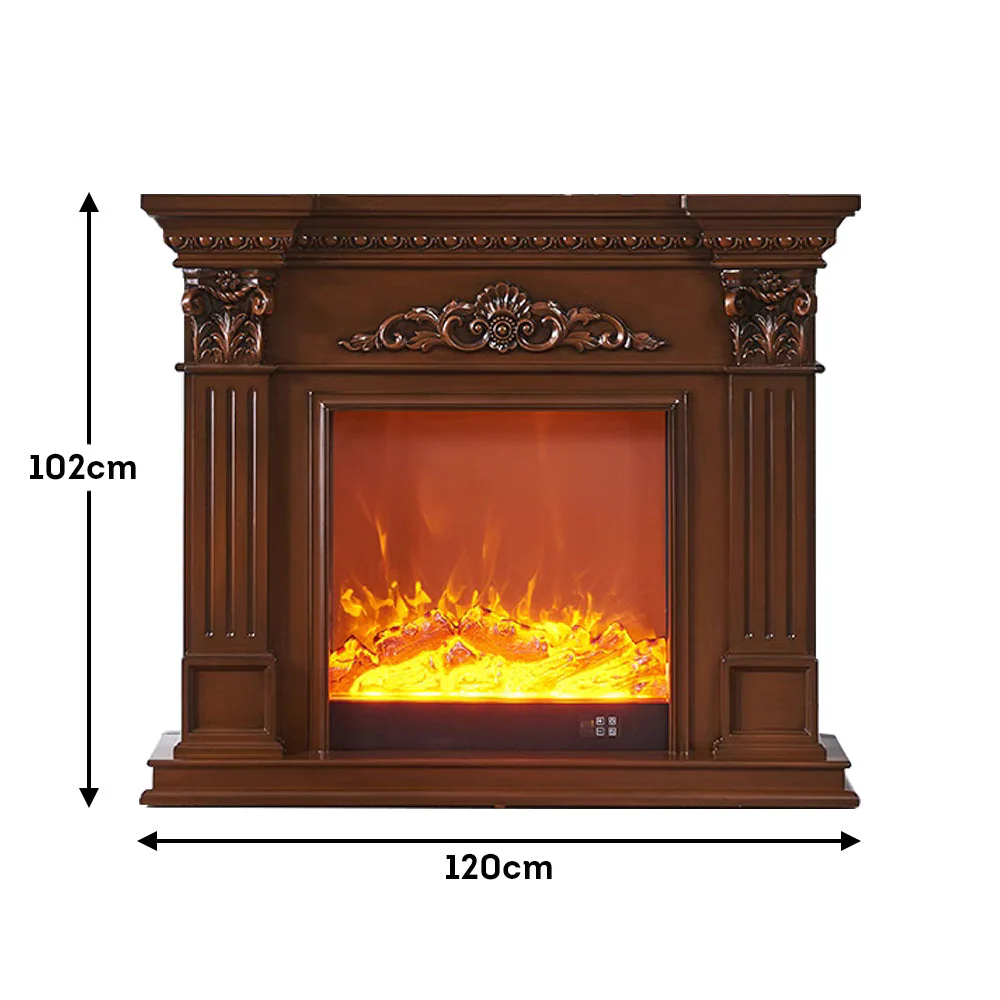 LIVARA 1.2m European-style Decorative Fireplace With Artificial Flames - Brown - Image 3