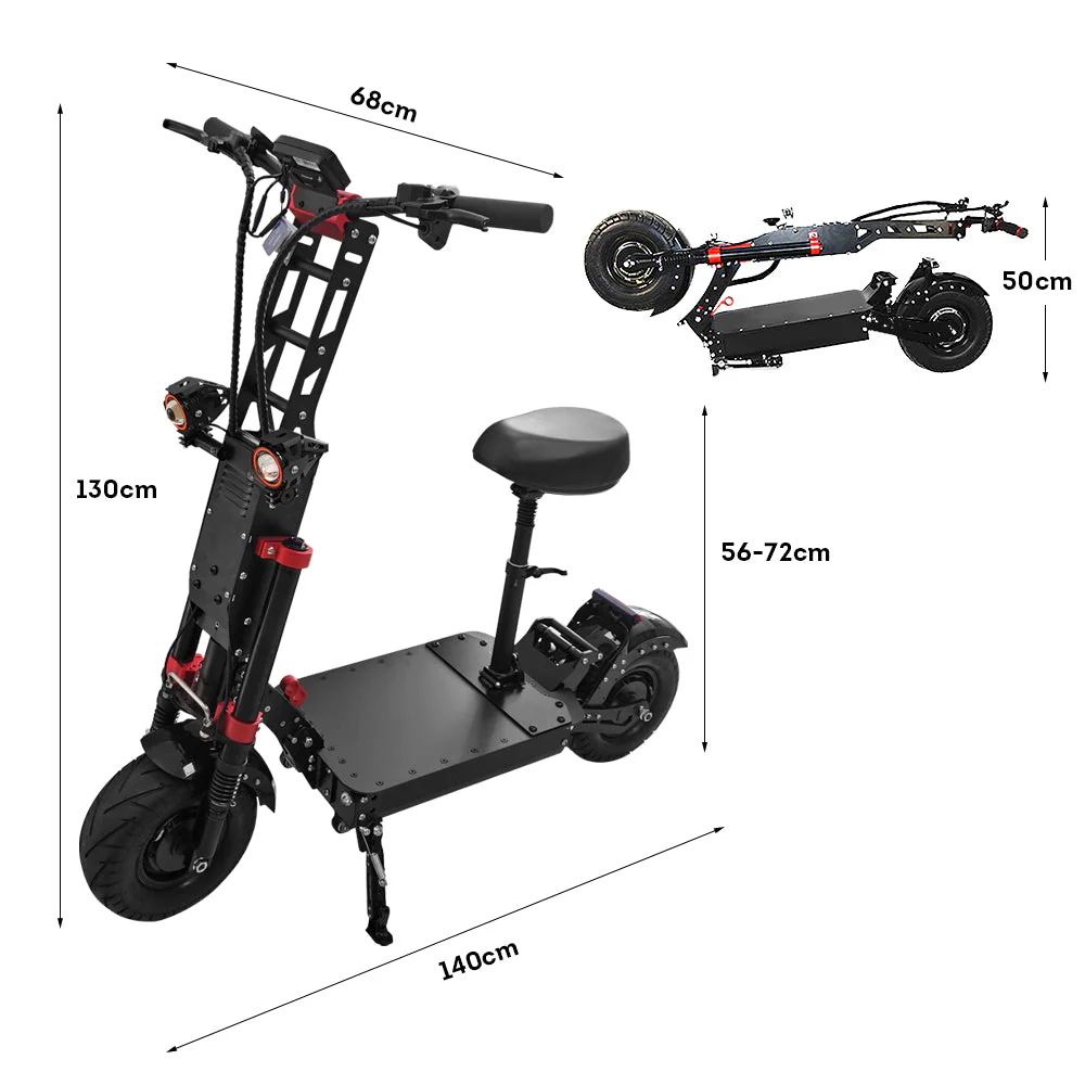 GLIDER 60V Dual Motors 7000W 40Ah Electric Scooter Foldable Double Motors - Black Red - Image 5