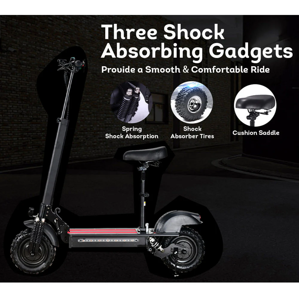 AKEZ 11SQ Dual Motors 800W & 2000W 11 Inches  Electric Scooter w/ Seat Vacuum Tyre Front& Rear Suspension - Black - Image 4