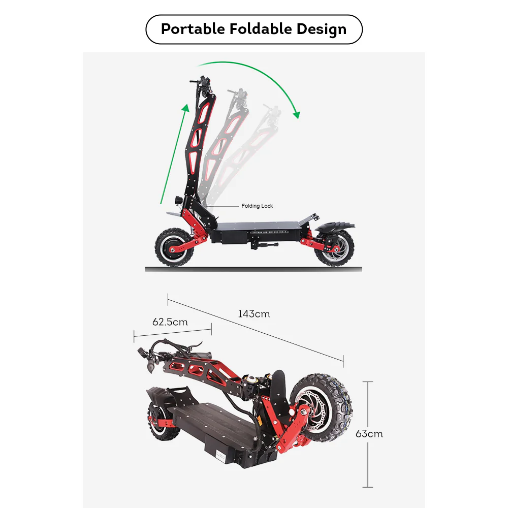 GLIDER ES-M8-Max Dual Motors 5600W 60V 21Ah Foldable Electric Scooter Portable LED Display Device - Black&Red - Image 4