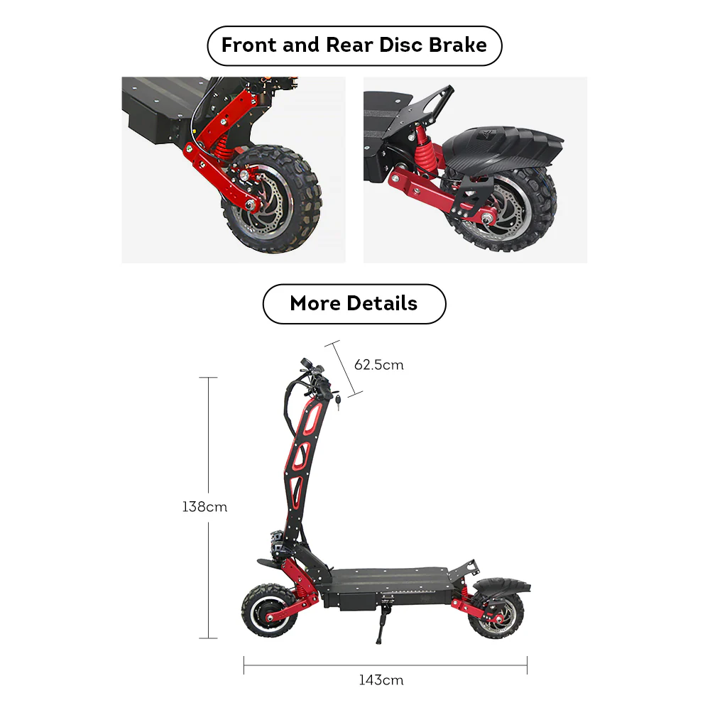GLIDER ES-M8-Max Dual Motors 5600W 60V 21Ah Foldable Electric Scooter Portable LED Display Device - Black&Red - Image 7