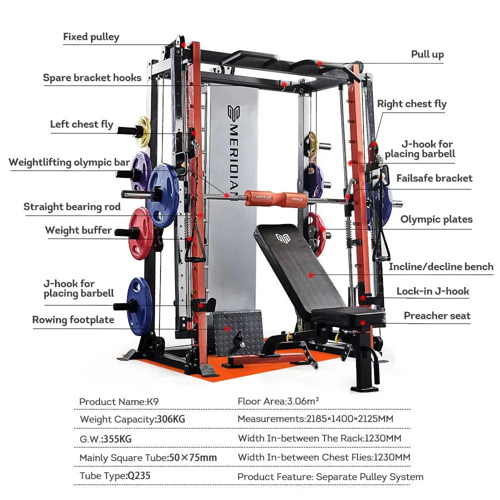 MERIDIAN K9 Body Soild Body building Olympic Bar Adjustable Machines Home Gym Smith Machine - Image 10