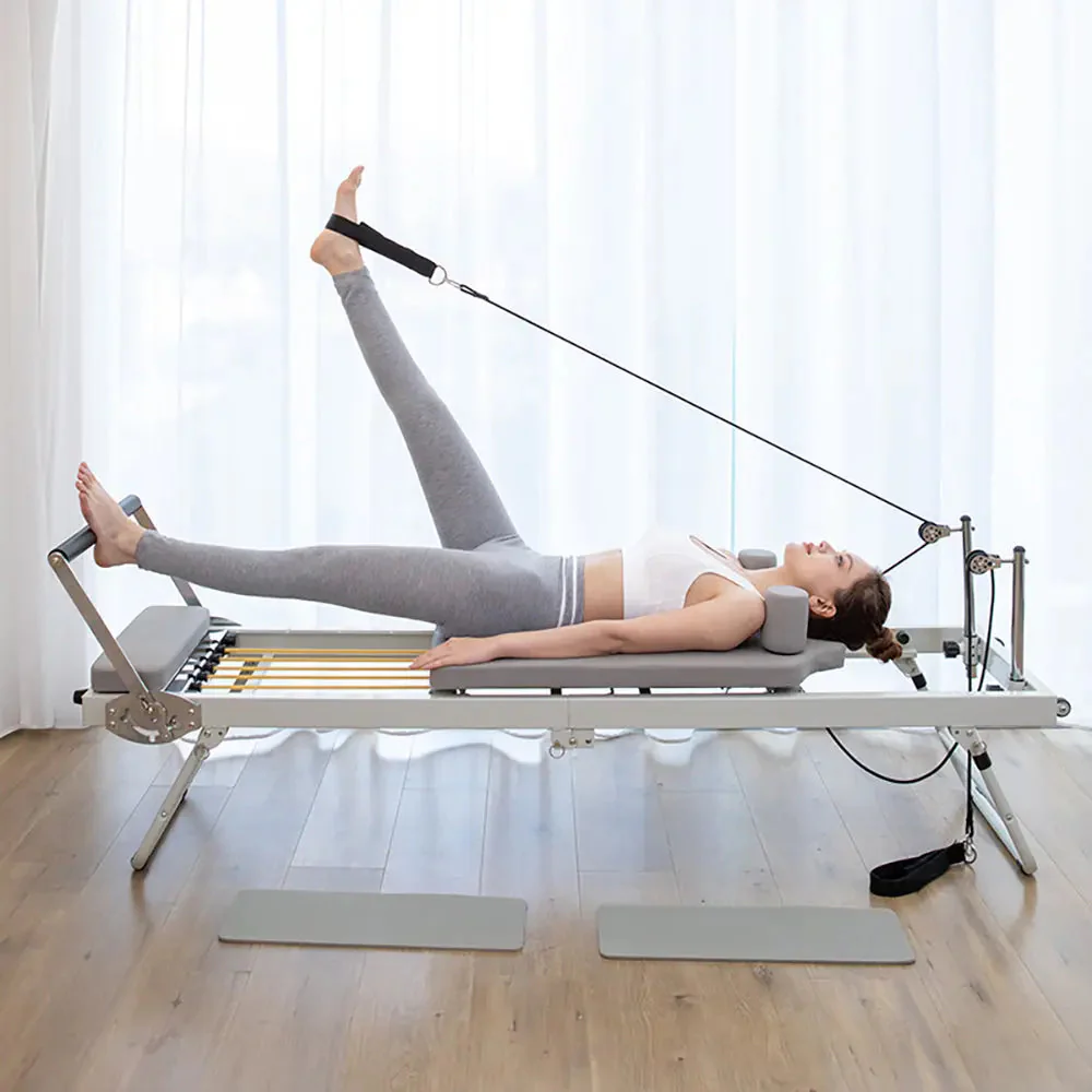 FLEXIO Multi-purpose Foldable Steel Frame Pilates Reformer Pilates Tables - Beige Home Gym - Image 4
