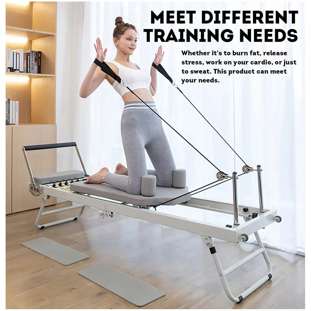 FLEXIO Multi-purpose Foldable Steel Frame Pilates Reformer Pilates Tables - Beige Home Gym - Image 8