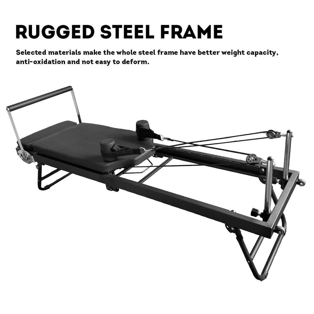 FLEXIO Multi-purpose Foldable Steel Frame Pilates Reformer Pilates Tables - Black Home Gym - Image 3