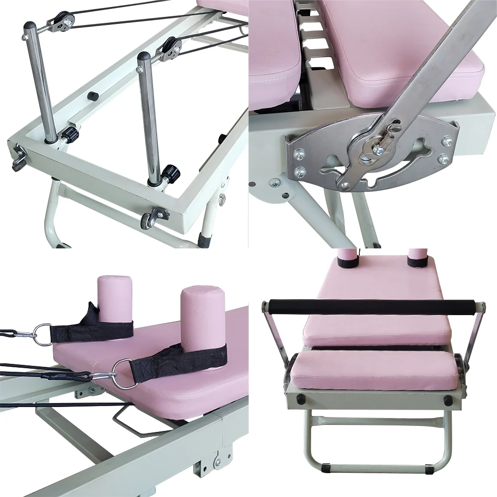 FLEXIO Multi-purpose Foldable Steel Frame Pilates Reformer Pilates Tables-Pink Home Gym - Image 10