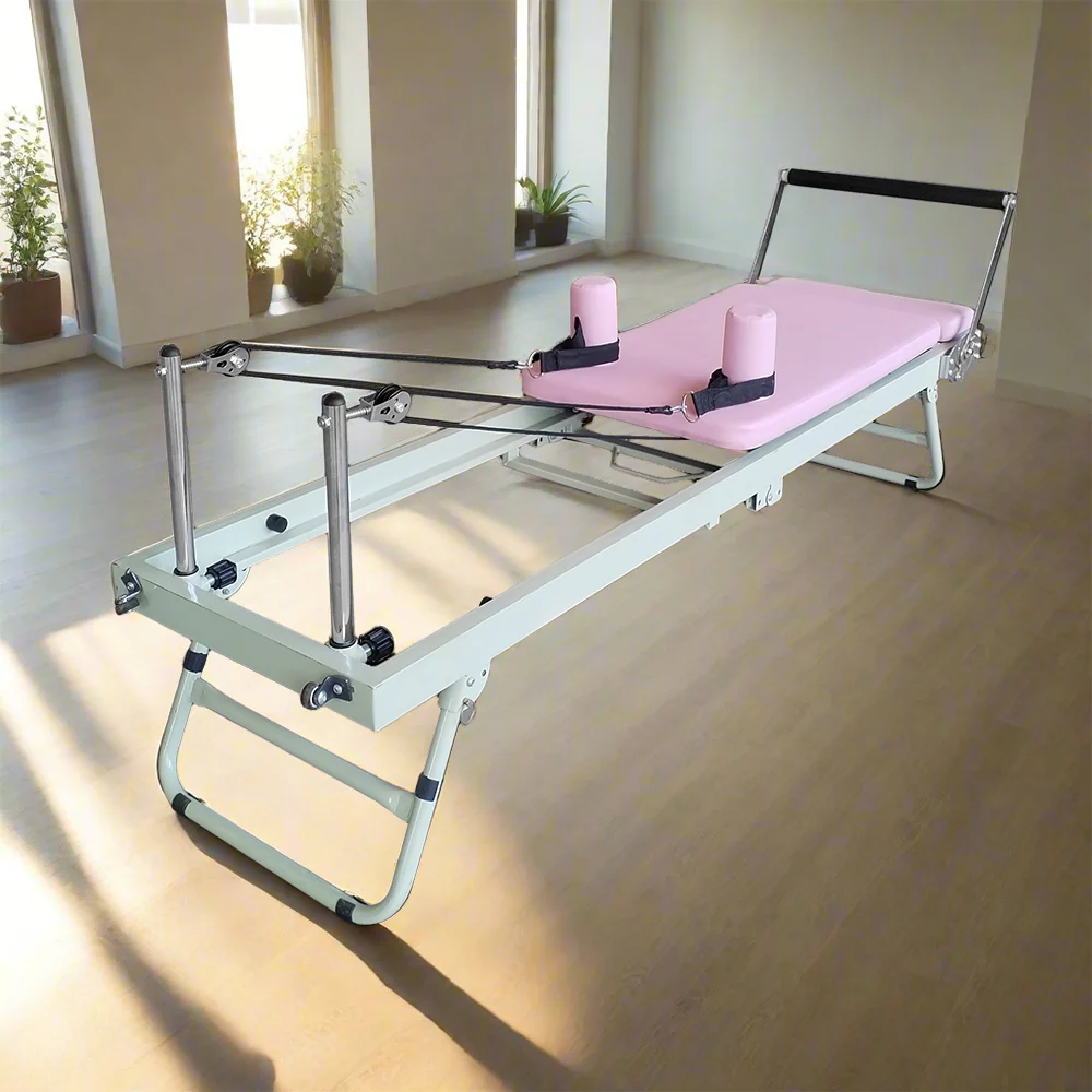 FLEXIO Multi-purpose Foldable Steel Frame Pilates Reformer Pilates Tables-Pink Home Gym - Image 2
