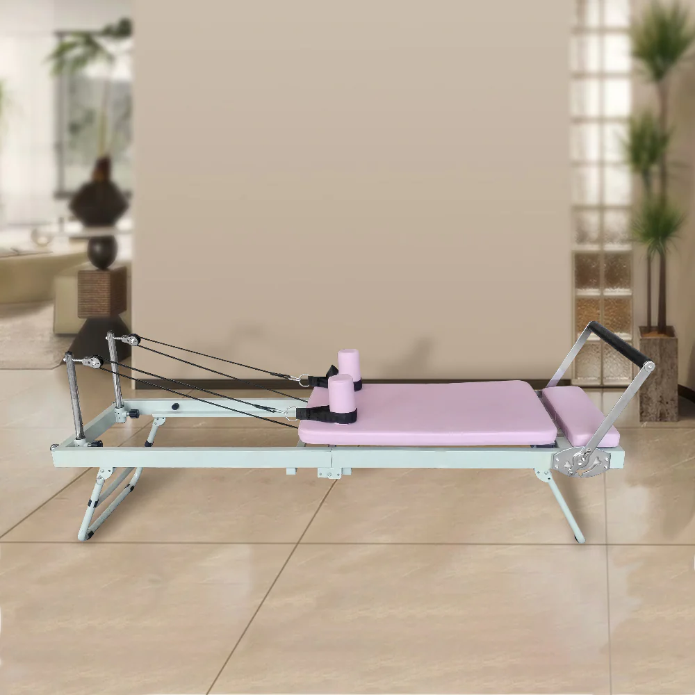 FLEXIO Multi-purpose Foldable Steel Frame Pilates Reformer Pilates Tables-Pink Home Gym - Image 5