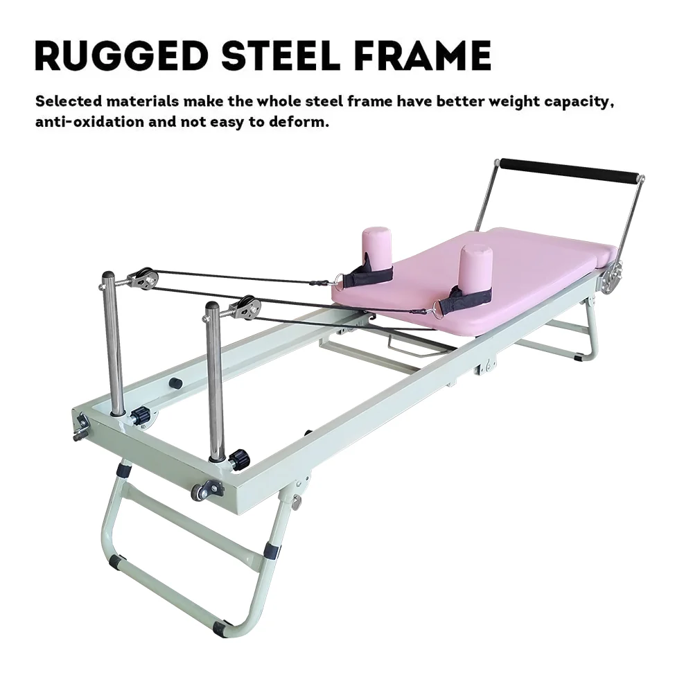 FLEXIO Multi-purpose Foldable Steel Frame Pilates Reformer Pilates Tables-Pink Home Gym - Image 6