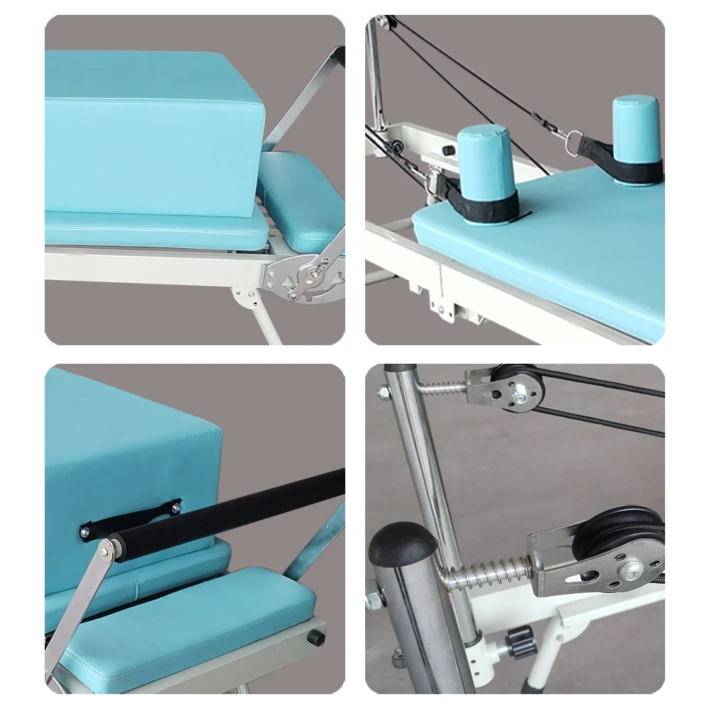 FLEXIO Multi-purpose Foldable Steel Frame Pilates Reformer Pilates Tables With Square Box - Blue Home Gym - Image 11