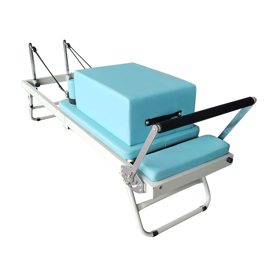 FLEXIO Multi-purpose Foldable Steel Frame Pilates Reformer Pilates Tables With Square Box - Blue Home Gym - Image 4