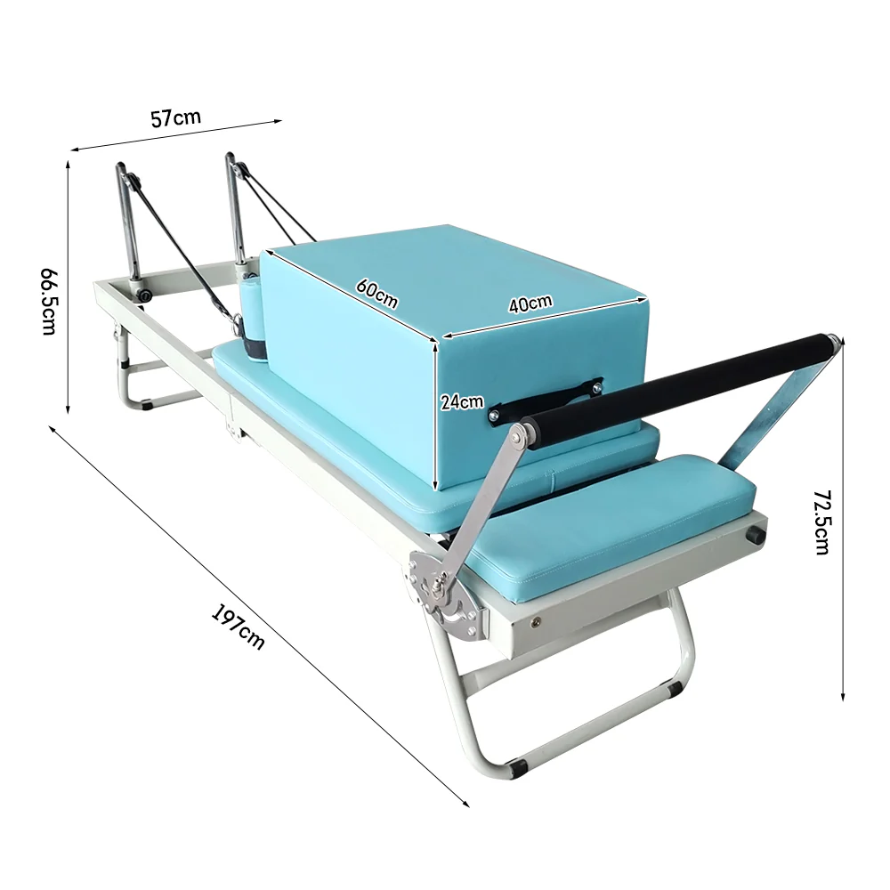 FLEXIO Multi-purpose Foldable Steel Frame Pilates Reformer Pilates Tables With Square Box - Blue Home Gym - Image 9