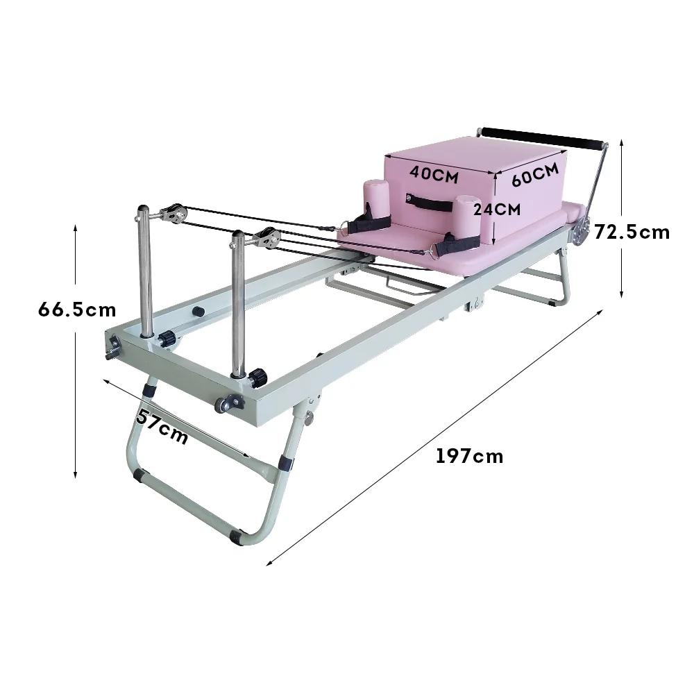 FLEXIO Multi-purpose Foldable Steel Frame Pilates Reformer Pilates Tables With Square Box - Pink Home Gym - Image 10