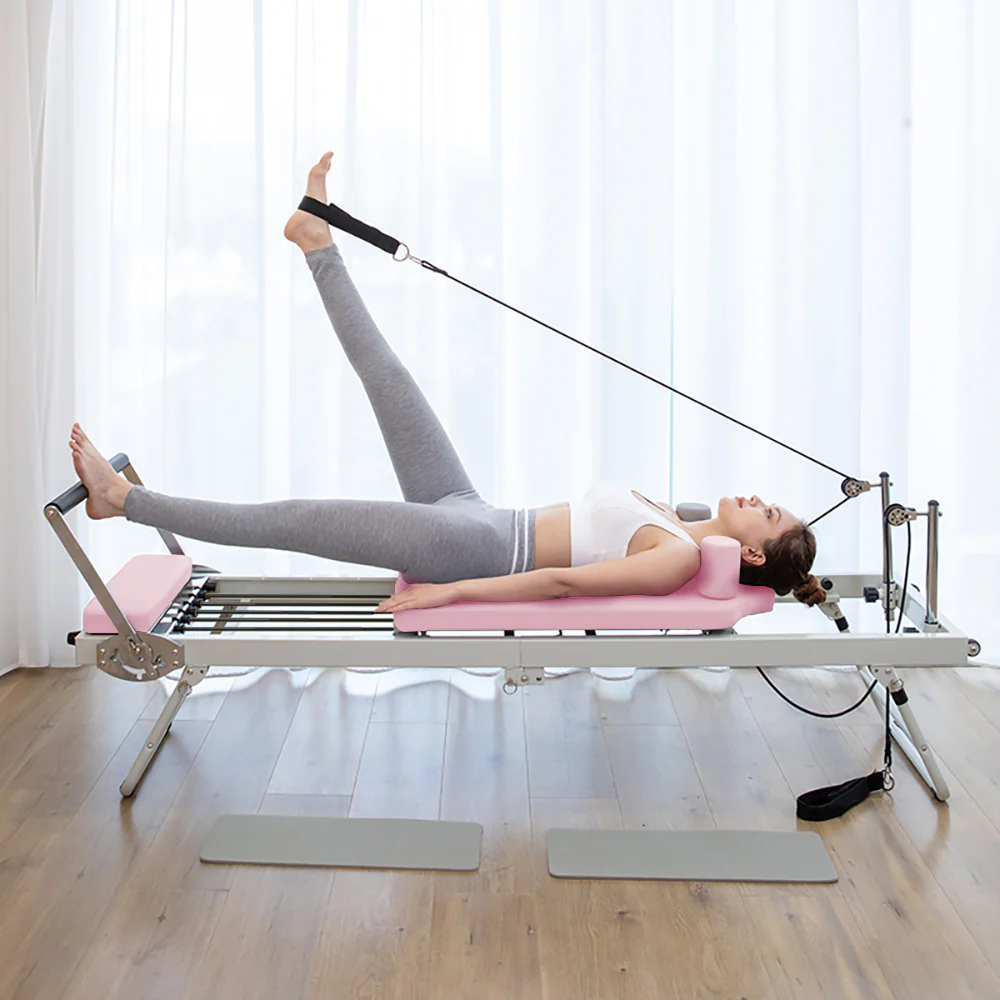 FLEXIO Multi-purpose Foldable Steel Frame Pilates Reformer Pilates Tables-Pink Home Gym - Image 3