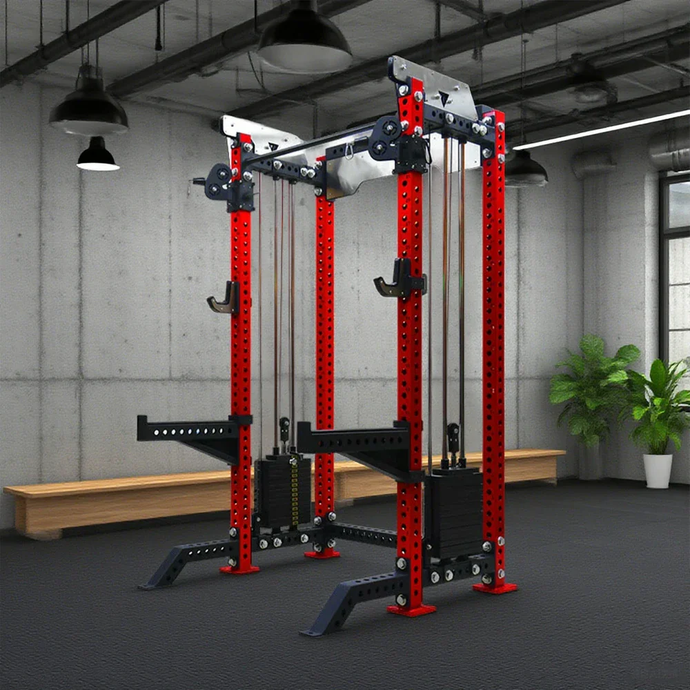 FITPRO Multi-Functional Home Gym Machine - 150kg Pin & Plate Loaded System, Adjustable Fly Handles, Squat Platform - Red - Image 2